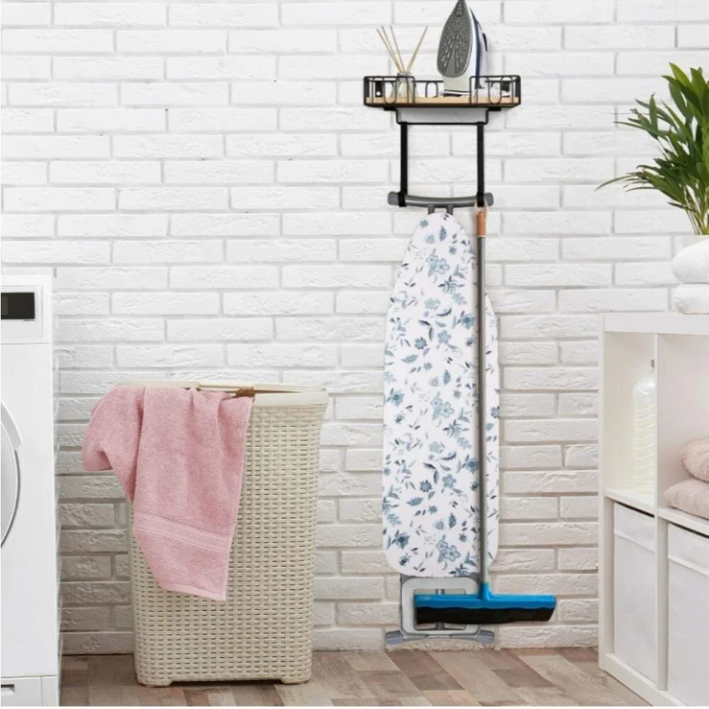 Amazon NIB Ironing Board Shelf Organizer in Black and Natural Wood